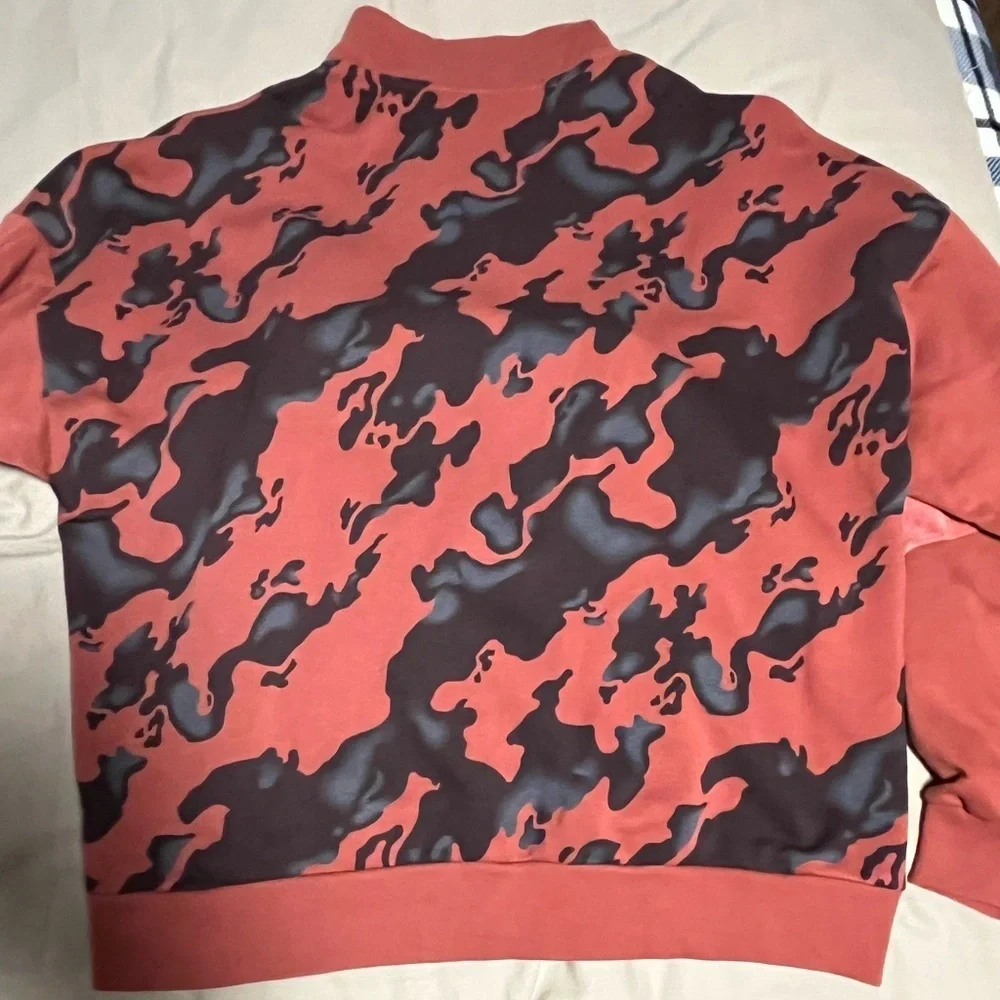 Adidas Men’s Large 1/4 Zip Red Camo Sweatshirt with Velvet Trim